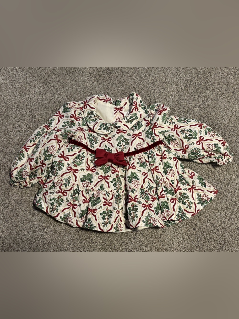 Tommy Bahama Cream Holiday Print Dress with Red & Green Accents